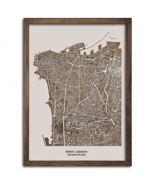 Drewniany Obraz Bejrut - Plakat z Mapą Miasta - Dostosuj| boscohome.pl