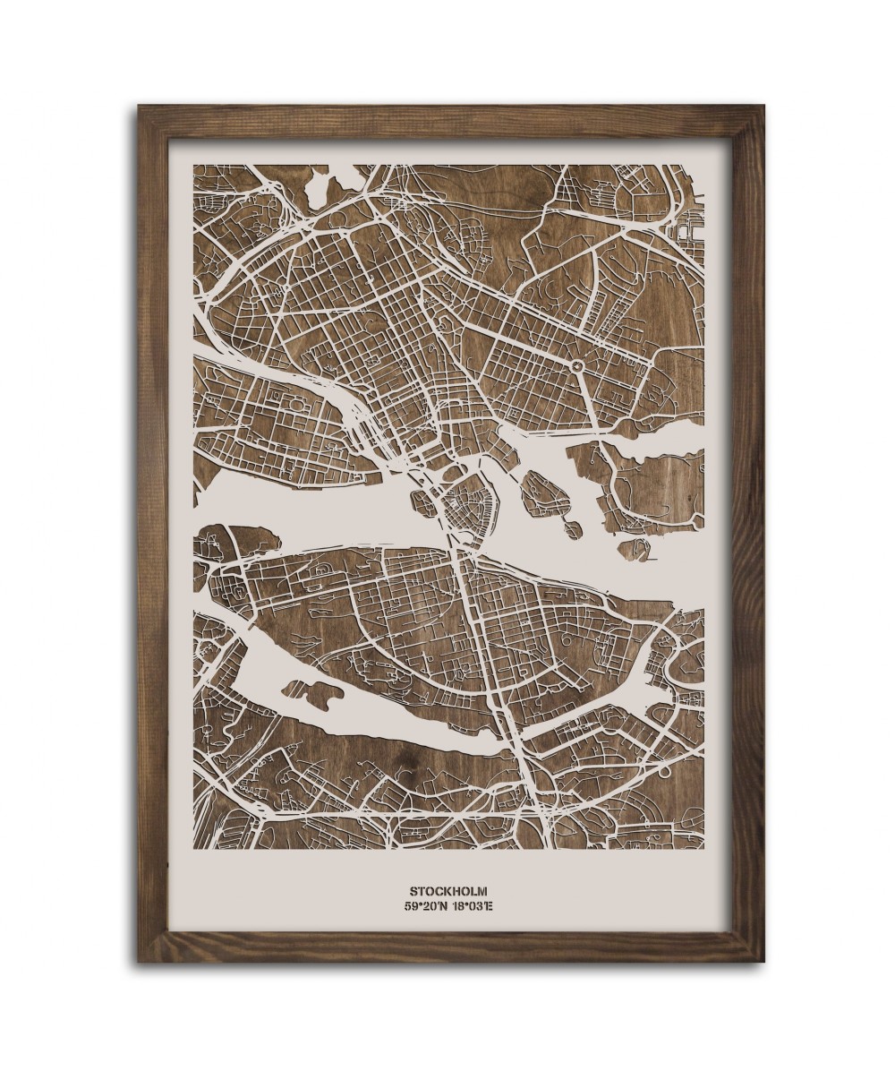 Drewniany Obraz Sztokholm - Plakat z Mapą Miasta - Dostosuj | boscohome.pl