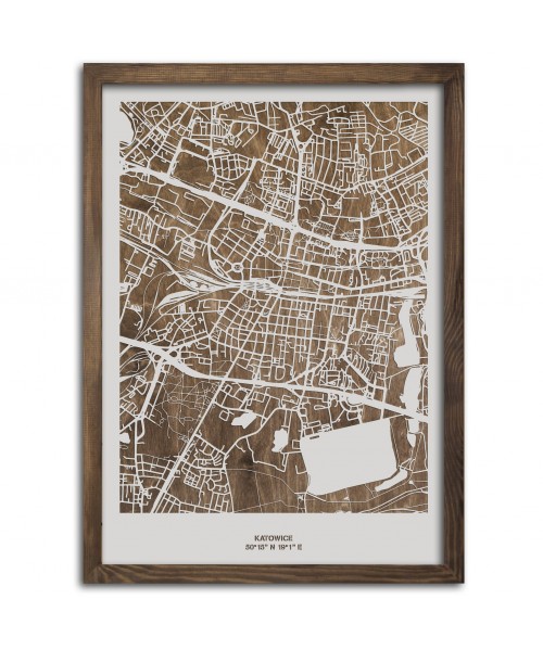 Drewniana mapa miasta: Katowice