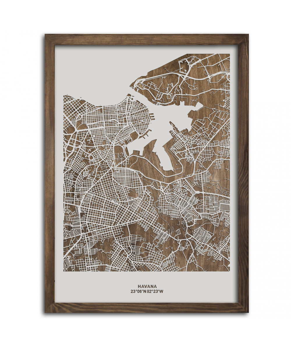 Drewniany Obraz Havana - Plakat z Mapą Miasta - Dostosuj | boscohome.pl