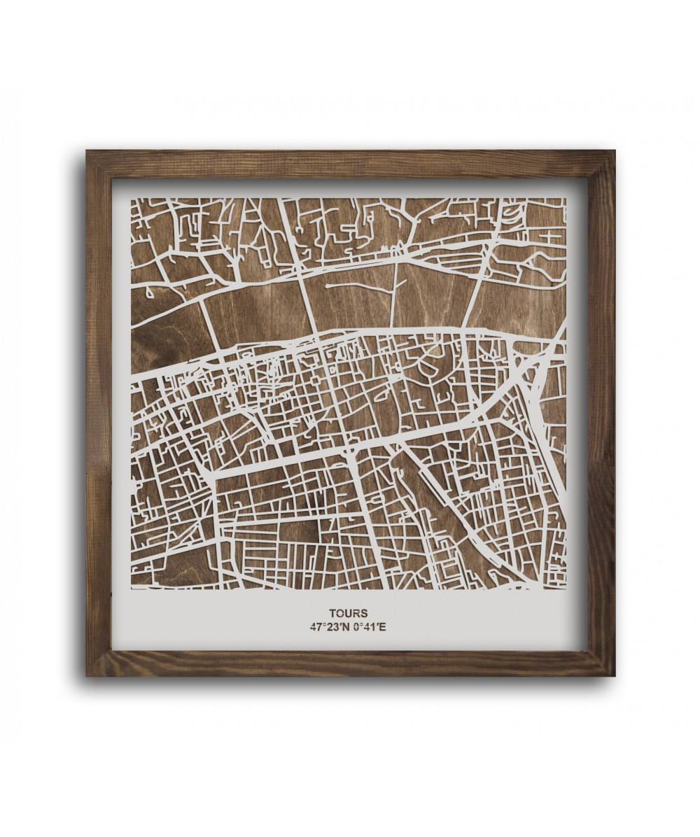 Drewniana mapa miasta: Tours | boscohome.pl