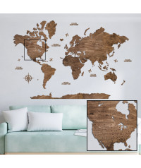 Mapa Świata?️ z Drewna z Nazwami Stanów USA, Kanady, Australii Zestaw
