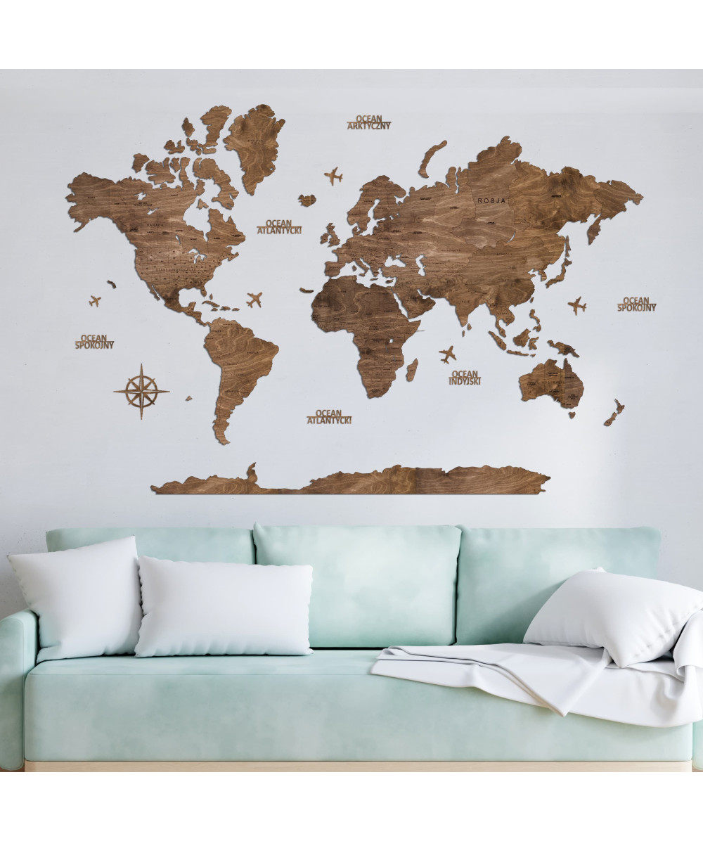 Mapa Świata?️ z Drewna z Nazwami Stanów USA, Kanady, Australii Zestaw