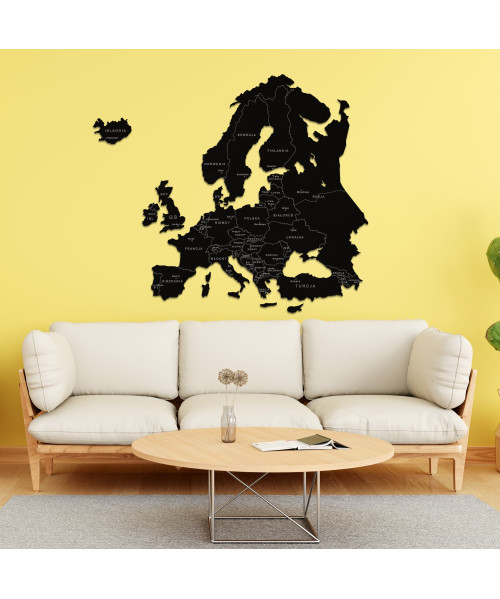Drewniana Map Europy Czarna