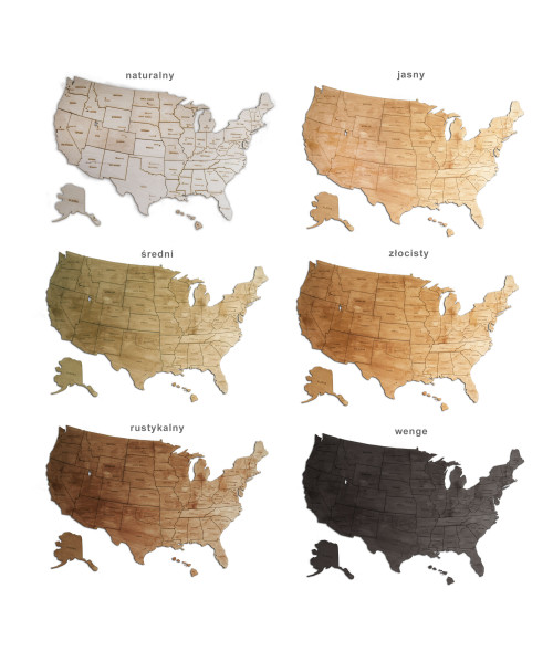 Drewniana Mapa USA | Boscohome |  Tworzone ręcznie w Polsce