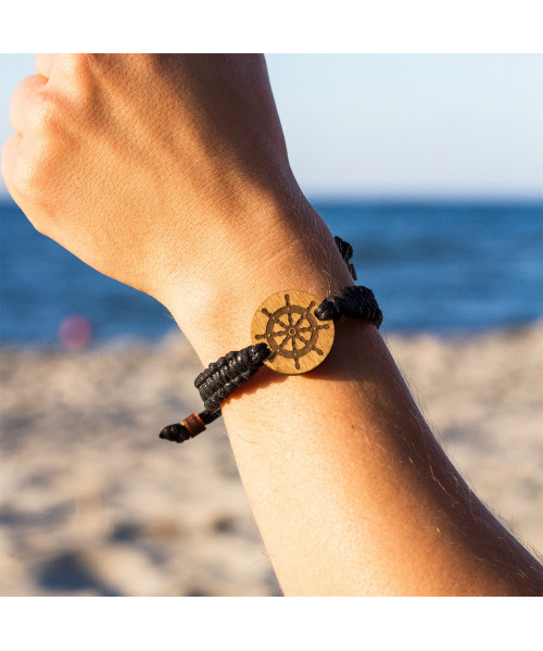 Wooden Braided Bracelet with Ship's Wheel | Boscohome Polska