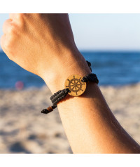 Wooden Braided Bracelet with Ship's Wheel | Boscohome Polska