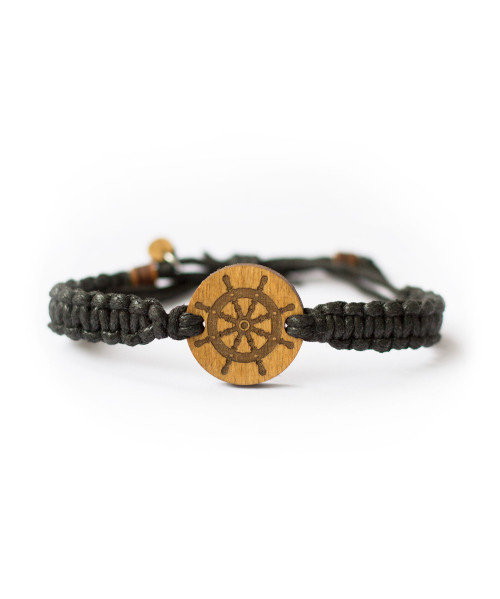 Wooden Braided Bracelet with Ship's Wheel | Boscohome Polska