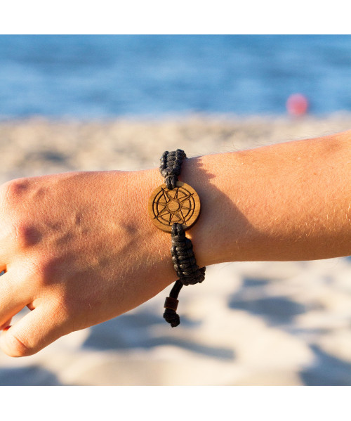 Wooden Braided Bracelet with Ship's Wheel | Boscohome Polska