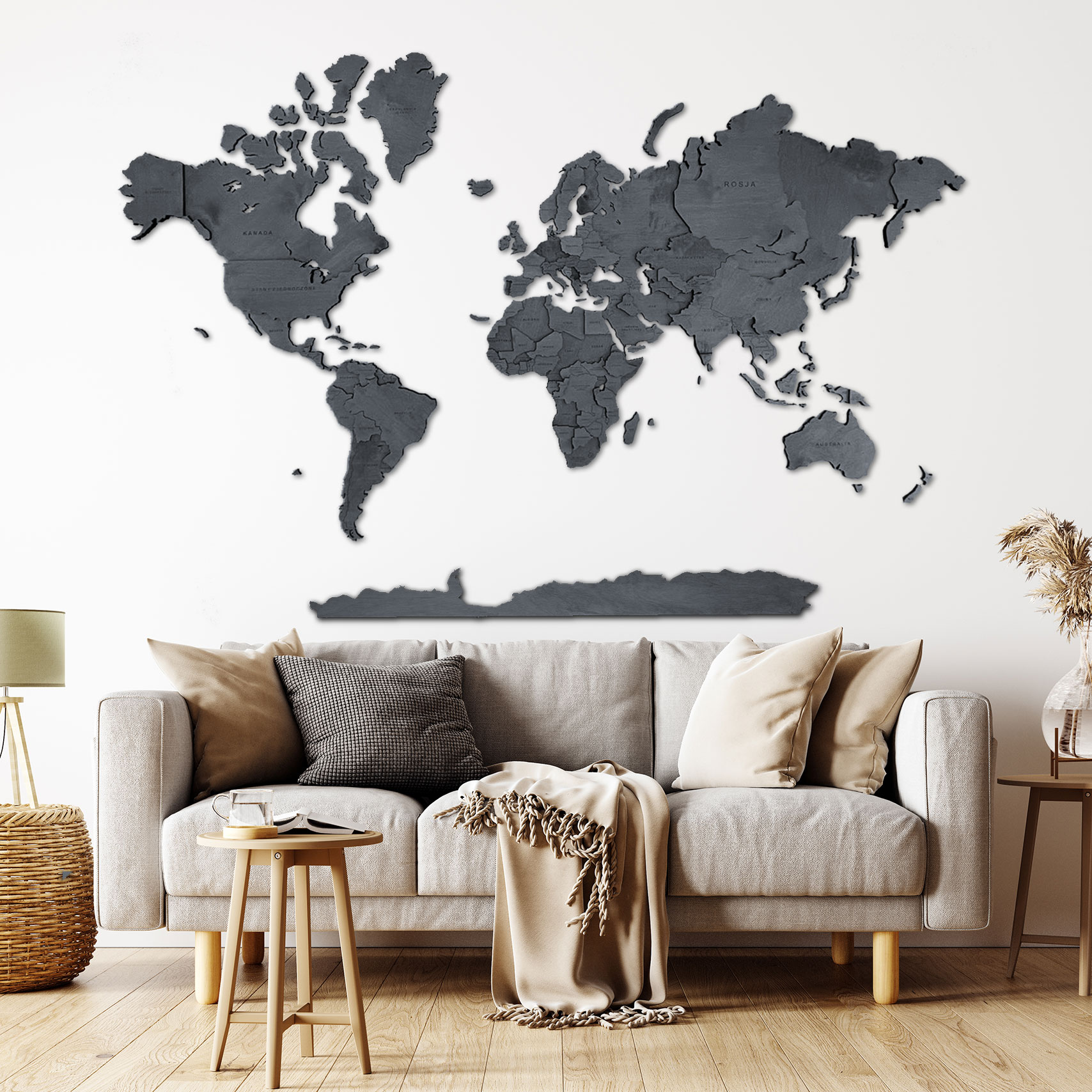 drewniana mapa świata 3d wenge