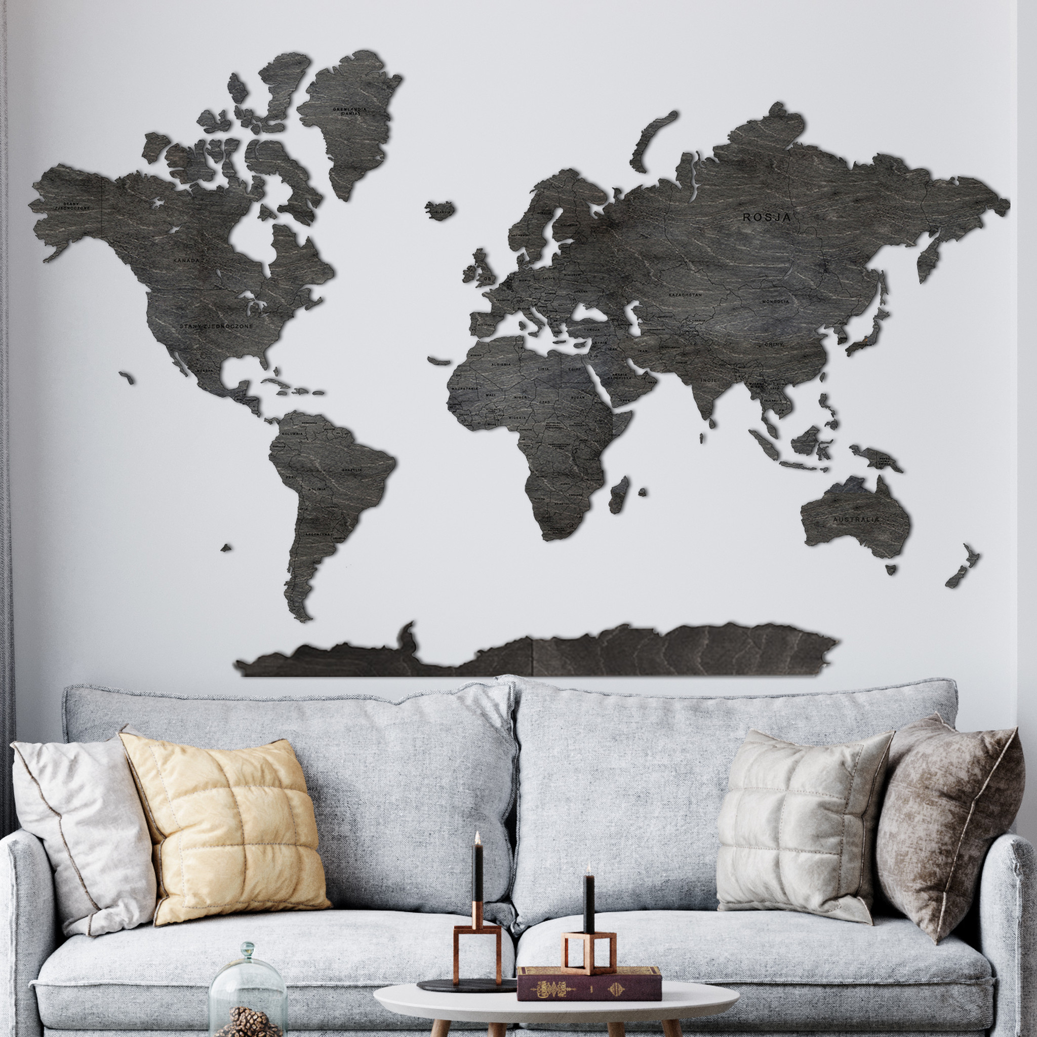 drewniana mapa świata wenge