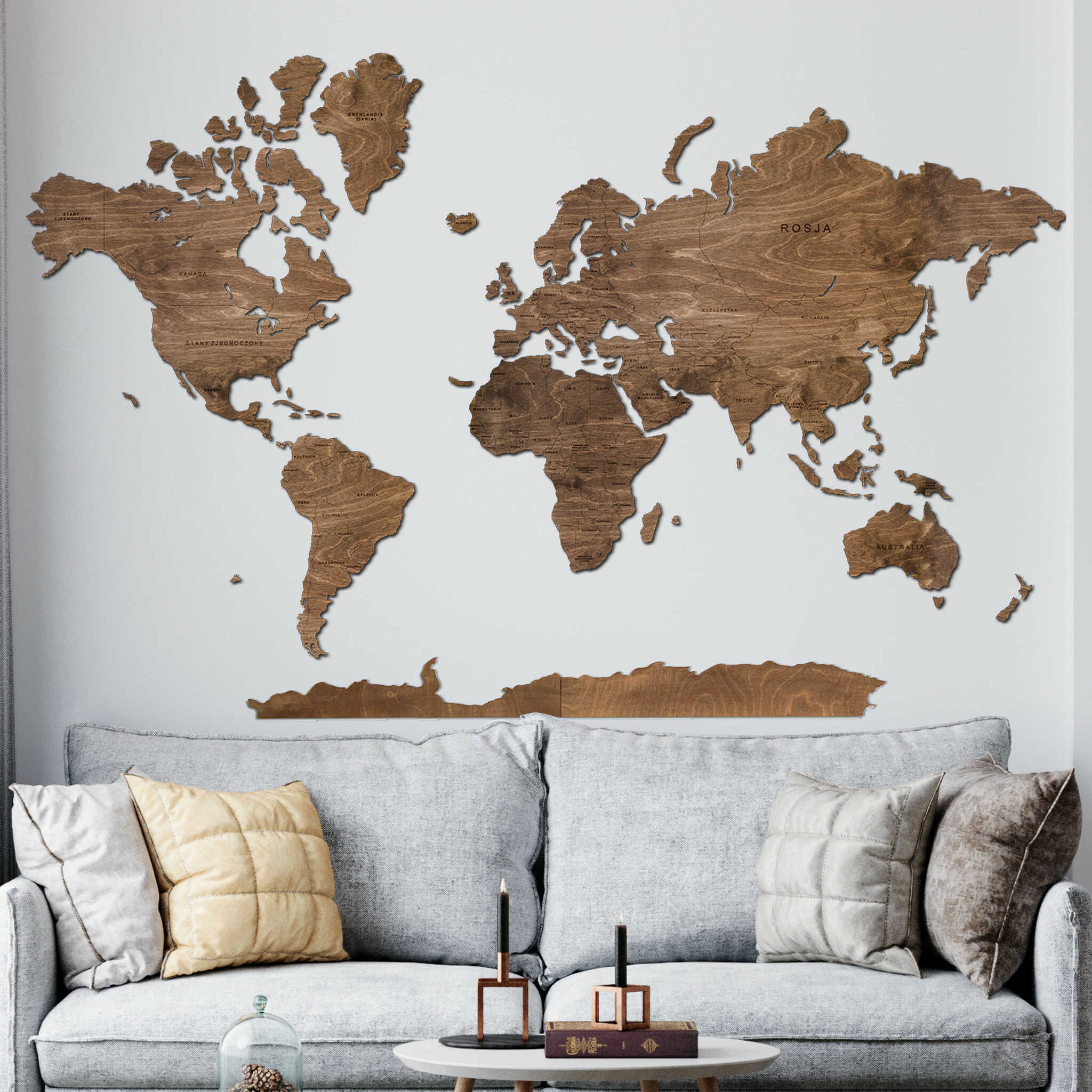 Drewniana mapa świata