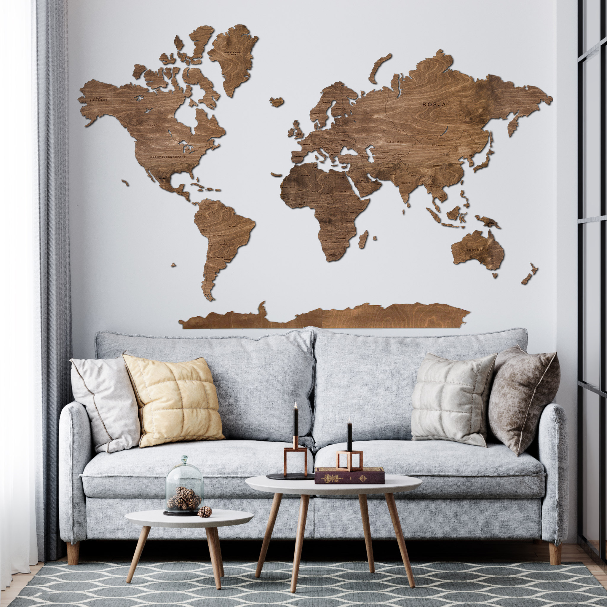 drewniana mapa świata rustykalny