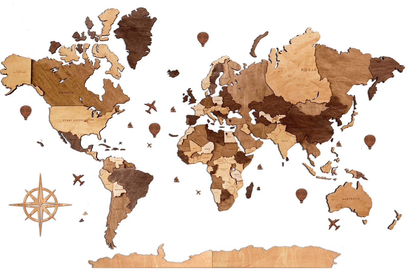 Drewniane Mapy Świata Klasyczne