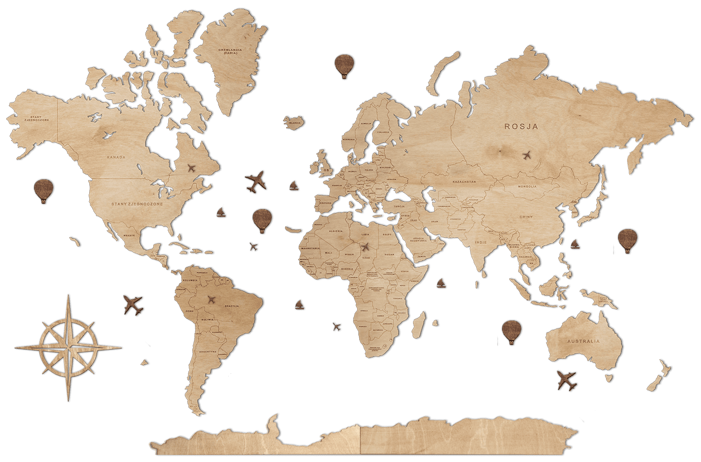 Drewniane Mapy Świata Klasyczne